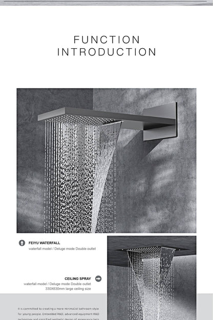 Luxury  black brass shower system wall-mounted LED digital display design Cold & hot dual-control 4-function ceiling shower Tap