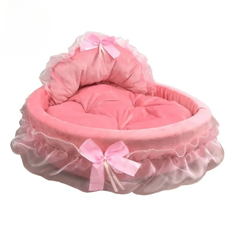Cama para Pets em Renda Laço 3D Fantasia, Romântica, Destacável, Oval, para Cães, Sofá Macio, Ninho para Pets, Mobiliário de Casamento para Pets, 1 peça