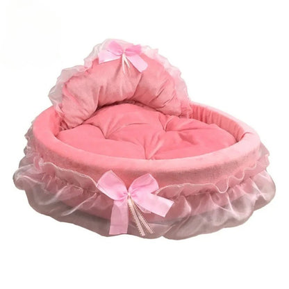 Cama para Pets em Renda Laço 3D Fantasia, Romântica, Destacável, Oval, para Cães, Sofá Macio, Ninho para Pets, Mobiliário de Casamento para Pets, 1 peça