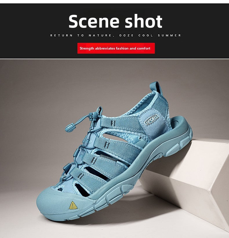 2025 Summer Men's Sandals Thick soled Baotou beach shoes Outdoor oversized casual Shoes Male lightweight hollow sandals Homme