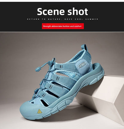 2025 Summer Men's Sandals Thick soled Baotou beach shoes Outdoor oversized casual Shoes Male lightweight hollow sandals Homme