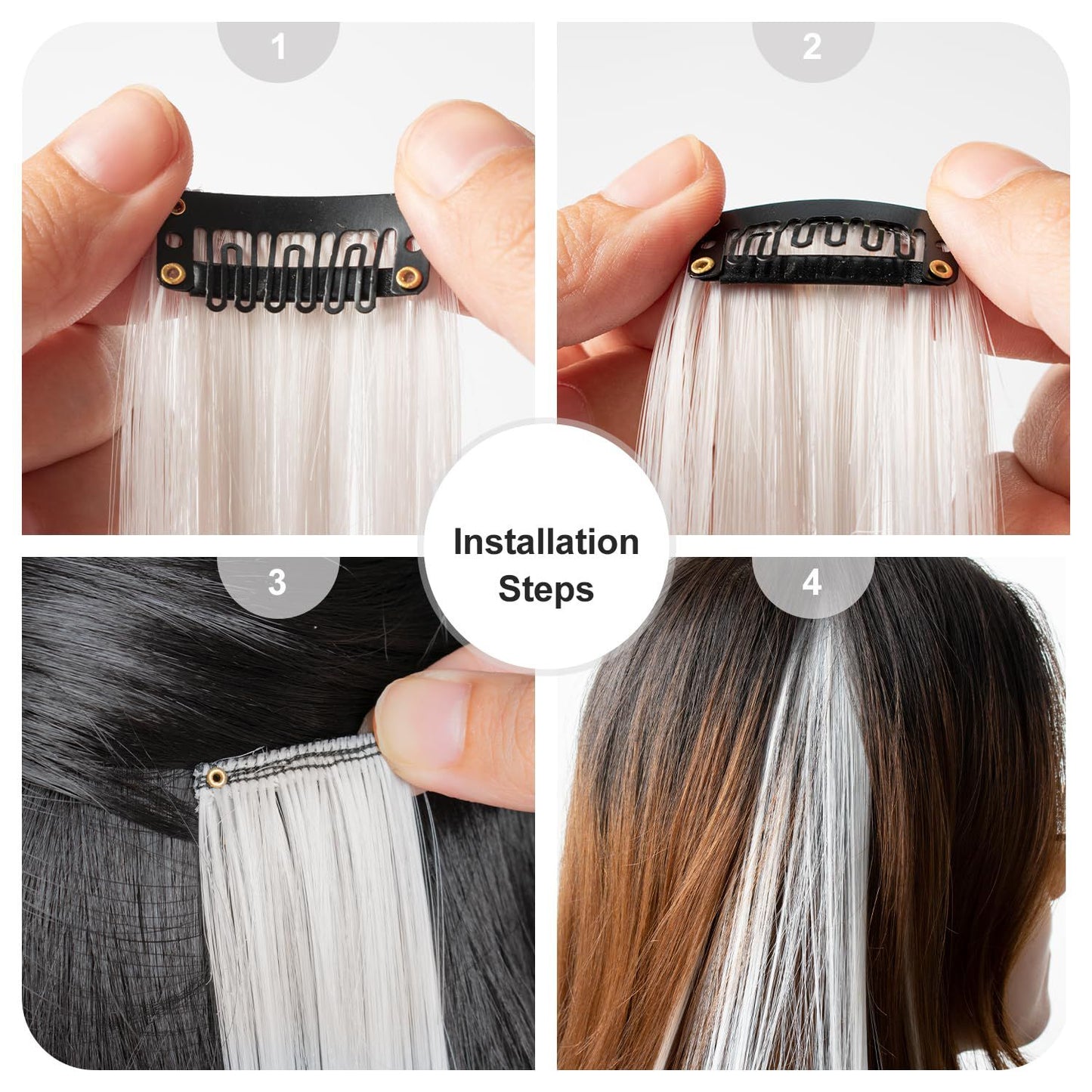 8 Pacotes de Extensões de Cabelo Sintético Coloridas 22 Polegadas Lisas Clip-In para Festas Natal Black Friday K-pop Presente de Ano Novo Cabelo
