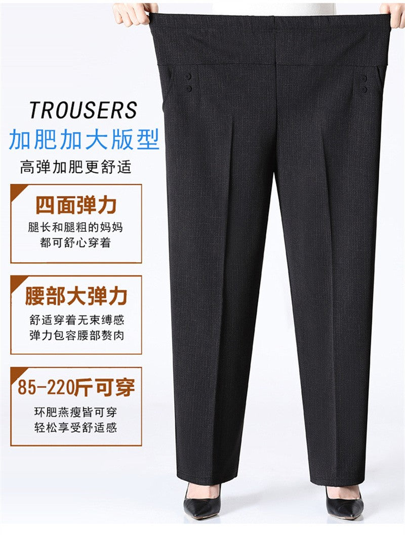 6XL 7XL 8XL Middle-aged Elderly Women's Trousers Spring Autumn Elastic High Waist Straight Pants Mother Winter Warm Fleece Pants
