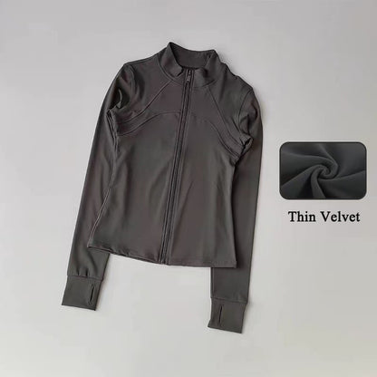 Women's High-End Velvet Yoga Jacket Stand Collar Long Sleeve Fitness Running Training Top for Autumn Winter Sports