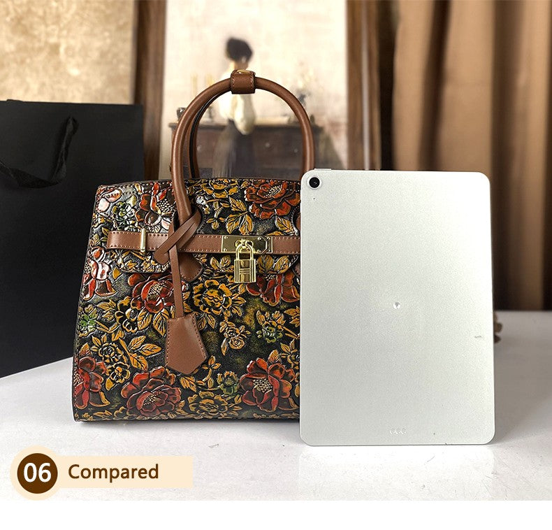 High-End Women's Large Capacity Crossbody Bag Light Luxury Camellia Relief Design Handbag for Stylish Storage