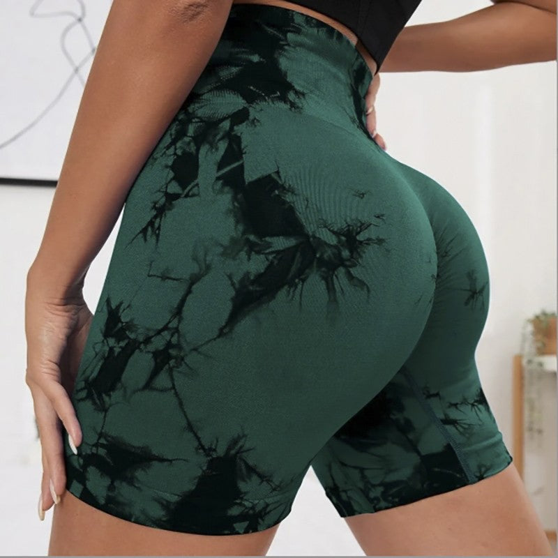 Seamless Tie Dye Sports Tight Three Piece Pants for External Wear Sexy Yoga Fitness Shorts for Women, High Waist Hip Lifting and