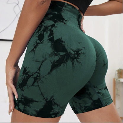 Seamless Tie Dye Sports Tight Three Piece Pants for External Wear Sexy Yoga Fitness Shorts for Women, High Waist Hip Lifting and