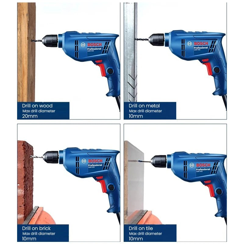 Furadeira Manual Elétrica Bosch, Chave de Fenda Elétrica, Ferramenta Doméstica Pequena de Velocidade Única, Multifuncional GBM400KL, Travamento Automático