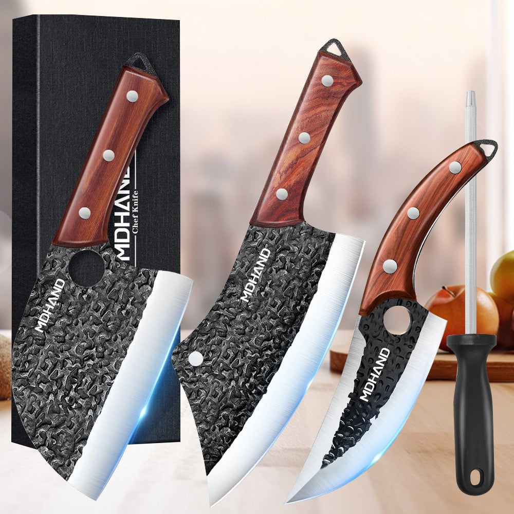MDHAND Conjunto de 3 Facas para Desossar Extra Afiadas para Carne e Peixe Forjadas à Mão, Precisão de Aparar, Aço Inoxidável, Faca Doméstica para Fatiar