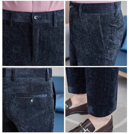 Novas calças de terno de veludo cotelê masculinas para outono e inverno moda masculina negócios sociais casamento baile festa vestido calça slim fit