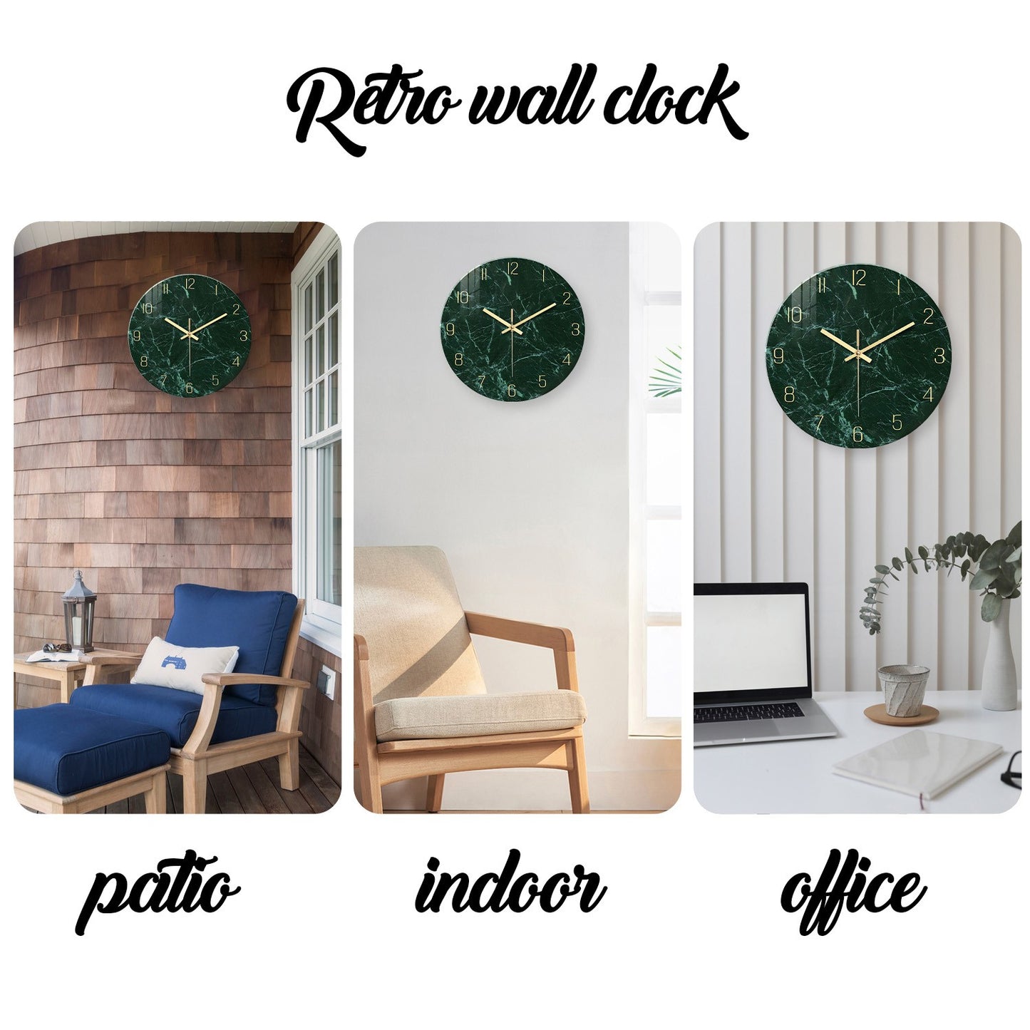 Personalized Dark Green Marble Texture Pattern Tempered Glass Wall Clock Living Room Bedroom Kitchen Home Decoration Wall Clock Silent Quartz Clock Holiday Gift 12 Inches 14 Inches 16inch (Without Batteries)