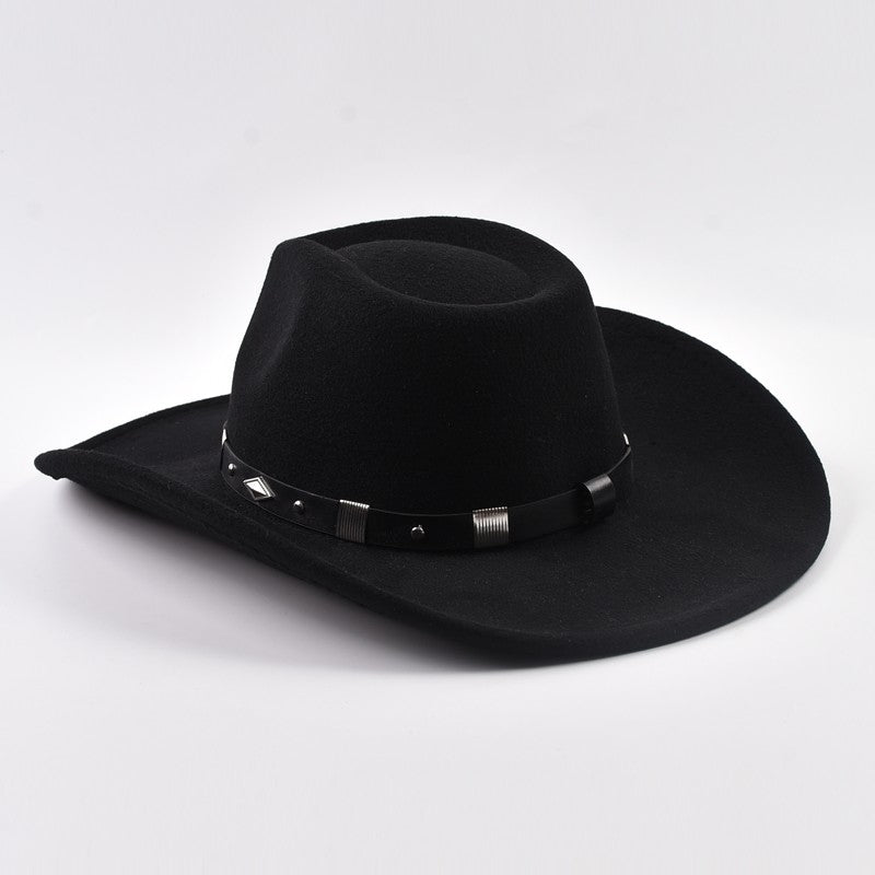 Winter Big Brim Western Cowboy Hat  Belt Decor Jazz Fedora Hats Retro Gentleman Lady Jazz Cowgirl Cap Church Sombrero Caps