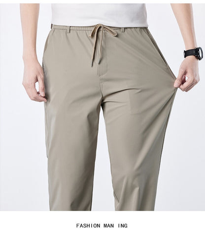 Calça Masculina Casual de Verão Seda Gelo Calça com Elástico na Cintura Calça de Corrida Fresca Respirável 5GG