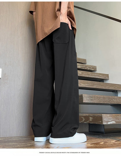 Novas Calças de Seda Gelo Chinesas Masculinas Verão Fina Solta Perna Larga Marca de Moda Seda Gelo Estilo Chinês Calças Casuais Bordadas Frescas