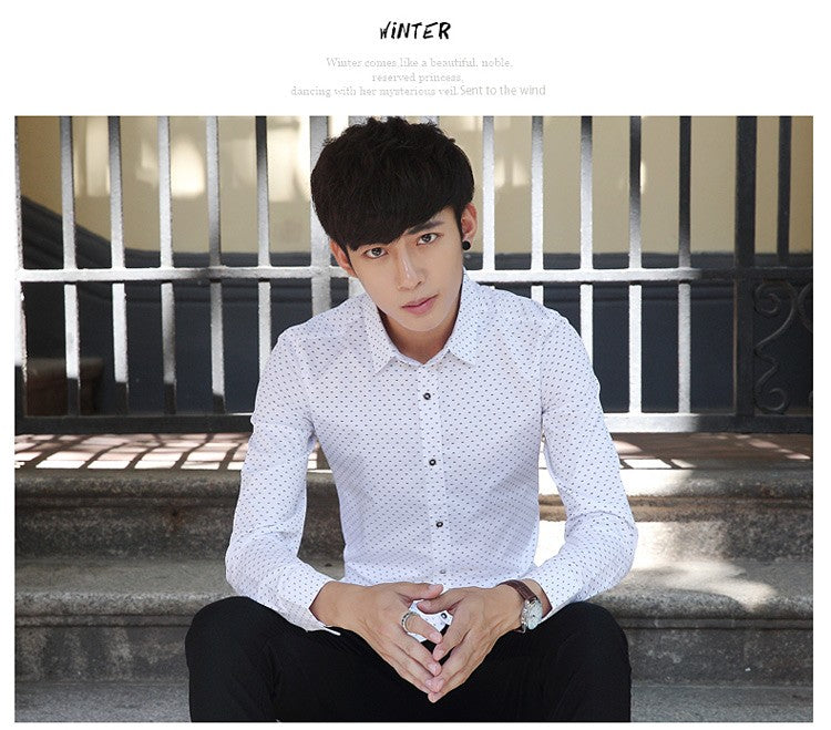 2026 Spring Men's Long-sleeved Shirt, Single-breasted Lapel Cotton Shirts, Blue