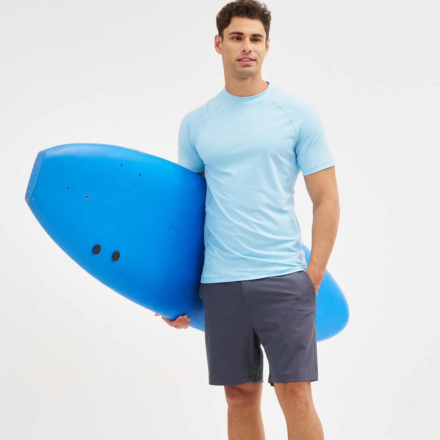 EKLENSON Men's Rashguard Swim Shirt Short Sleeve Mock Neck UPF 50+ T Shirts Loop Hem Quick Dry Loose Fit Water Surfing Shirt