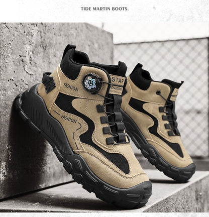 High-Top Men's Shoes for Winter, Thick-Soled Sports Shoes, British Style Retro Work Shoes, Rotating Buckle Casual Boots