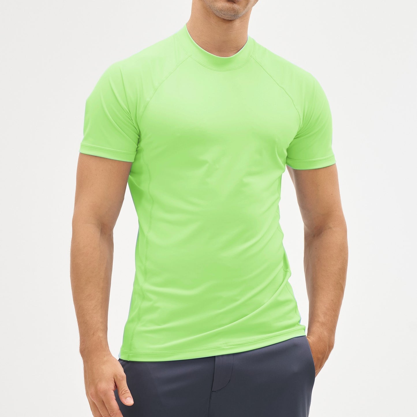 EKLENSON Men's Rashguard Swim Shirt Short Sleeve Mock Neck UPF 50+ T Shirts Loop Hem Quick Dry Loose Fit Water Surfing Shirt