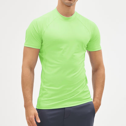 EKLENSON Men's Rashguard Swim Shirt Short Sleeve Mock Neck UPF 50+ T Shirts Loop Hem Quick Dry Loose Fit Water Surfing Shirt