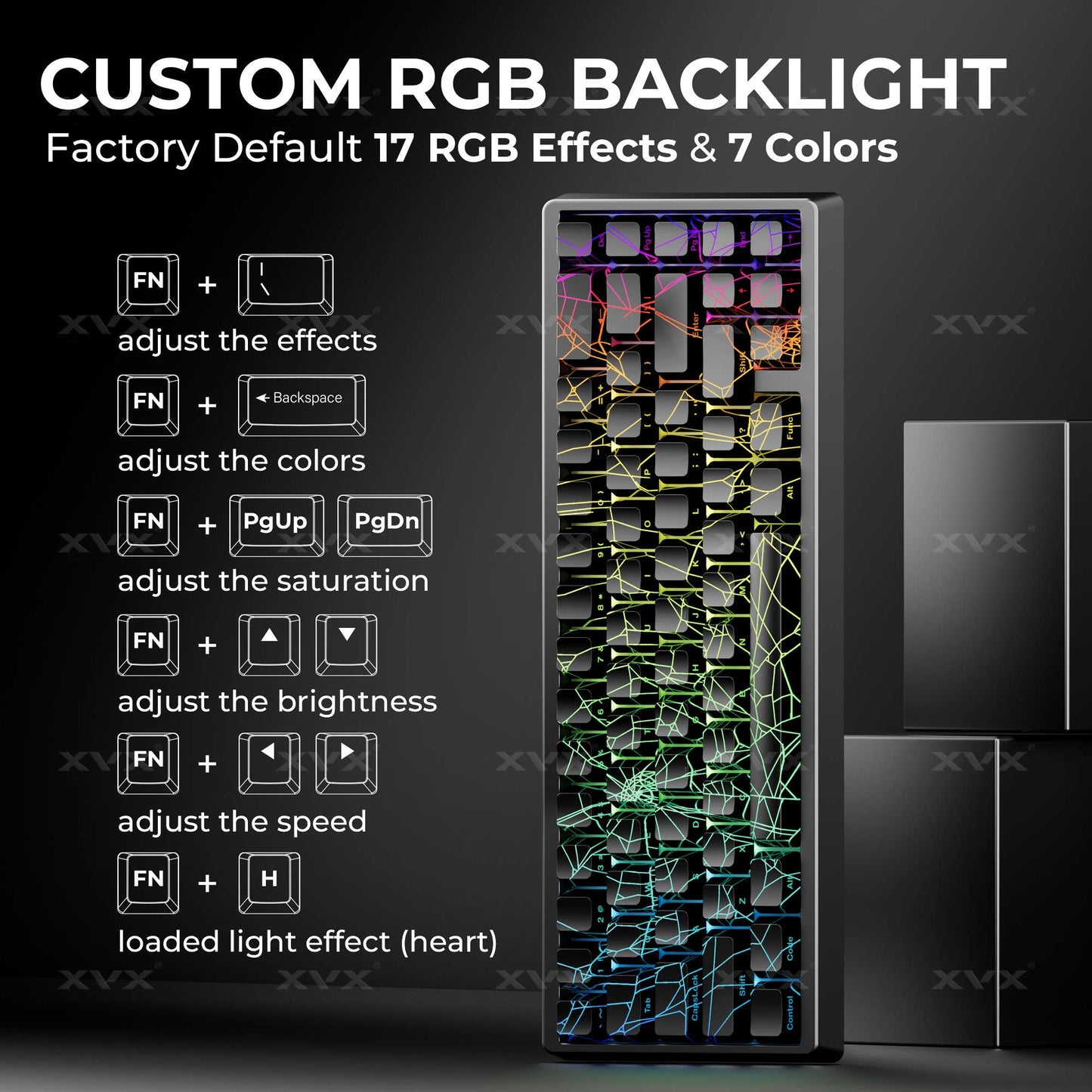 XVX Spider Web Keyboard M67 JadeStone With IMD-Tech Keycaps Tri-Mode Connection Custom RGB Backlight Keyboard 60%