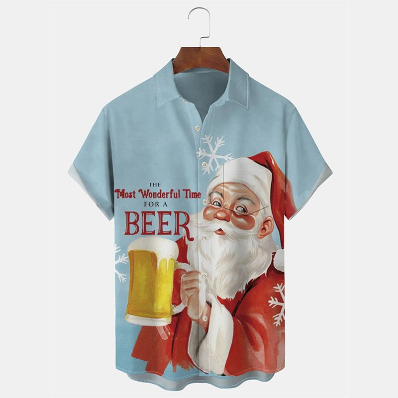 Christmas Humorous Funny Santa Claus Shirt For Men 3D Print Hip Hop Music Button Shirts Beer Party Fun Xmas Hawaii Shirt 2026