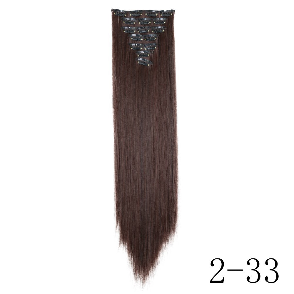 LANSA 7Clips Aplique de Cabelo Sintético Liso Comprido de Encaixe Extensões de Cabelo de Encaixe Cheveux Clipe Fibra Natural de Alta Temperatura Preto Marrom Peça de Cabelo