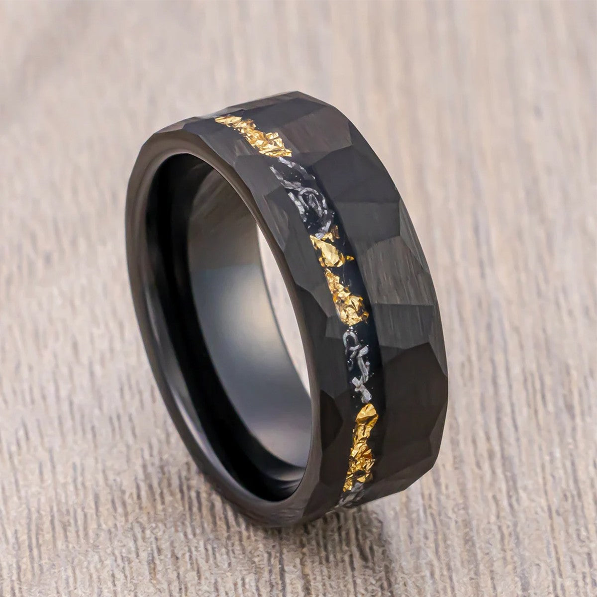 Anel de Tungstênio Meteorito Preto 8MM Anéis Masculinos Aliança de Casamento Noivado Joias da Moda