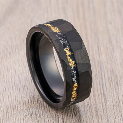 Anel de Tungstênio Meteorito Preto 8MM Anéis Masculinos Aliança de Casamento Noivado Joias da Moda