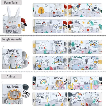 Livro de Pano Macio para Bebês com Sons e Texturas para Atividades Sensoriais, Educação Infantil e Brinquedo de Carrinho