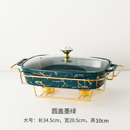 Caçarola retangular de cerâmica em forma de ânfora, para mesa de casa, com suporte criativo para aquecimento leve de sopa e vela.