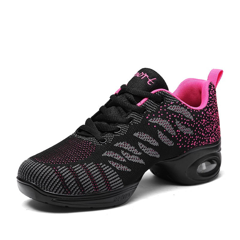 Ladies Modern Fashion Dance Shoes Breathable Mesh Jazz Dancing Shoes Ballroom Training Casual Sports Shoes Knitted Sneakers