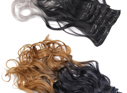 22 Polegadas Sintético Cabelo Liso Longo 16 Clipes 6 Peças/Conjunto Apliques de Cabelo Loiro Preto Resistente ao Calor Para Mulheres