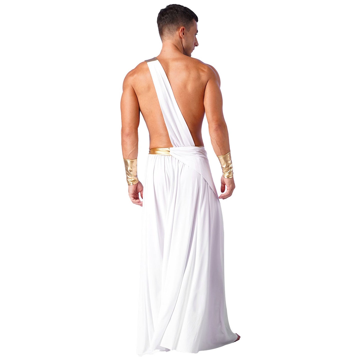 Mens Ancient Greek God Toga Gladiator Costume Roman Emperor One Shoulder Sleeveless Robe Halloween Medieval Warrior Dress Up