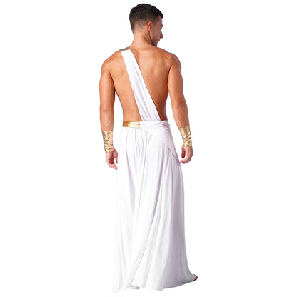 Mens Ancient Greek God Toga Gladiator Costume Roman Emperor One Shoulder Sleeveless Robe Halloween Medieval Warrior Dress Up
