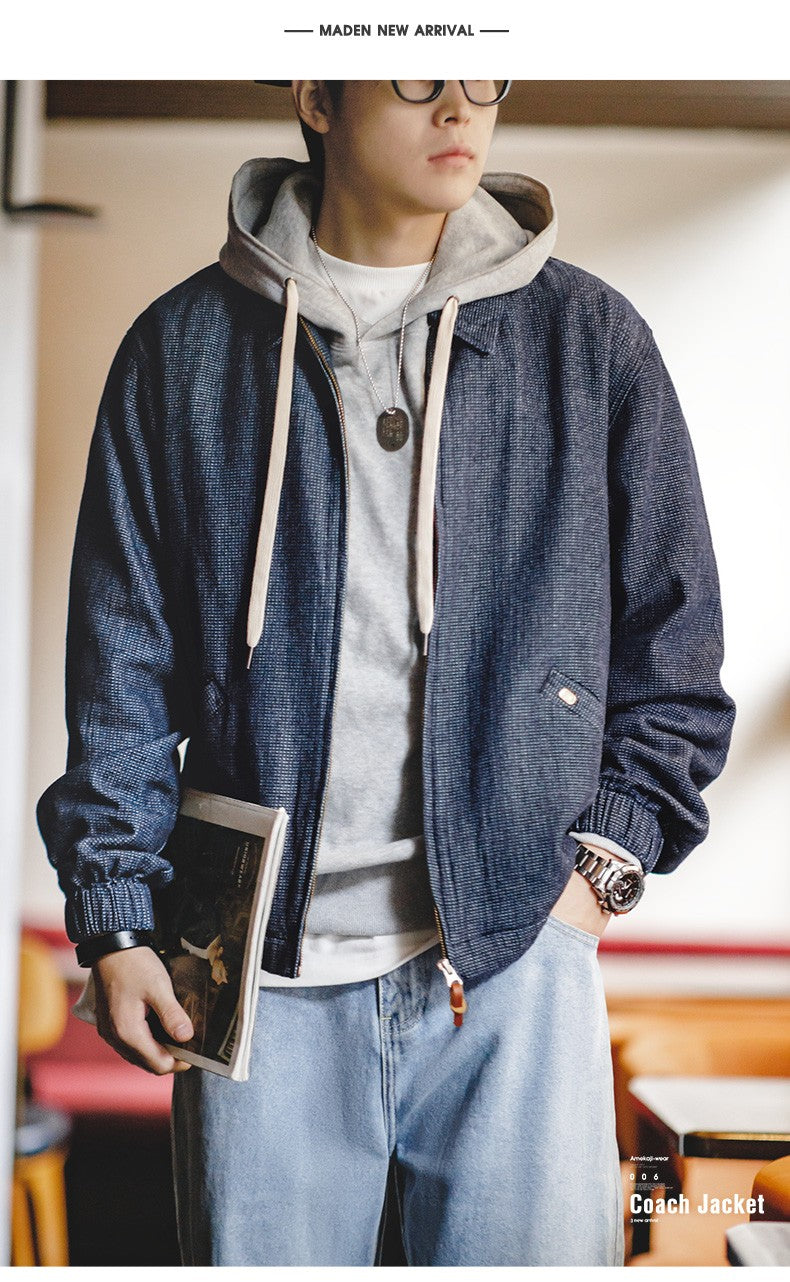 Maden American New Spring And Autumn Retro Denim Jacket Cityboy Amekaji Style Loose Lapel Jacket Men’s Fashion Short Blue Coats