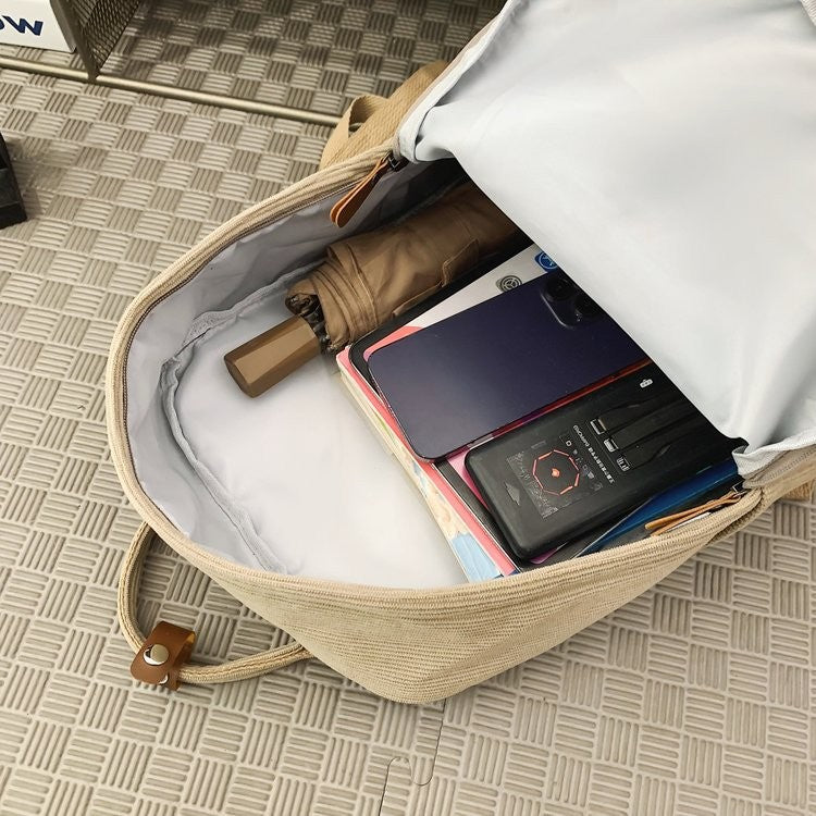 Casual Corduroy Backpack for Teens, 14 Laptop Compartment, High School & College Bag with Zipper Pocket, Backpacks for School