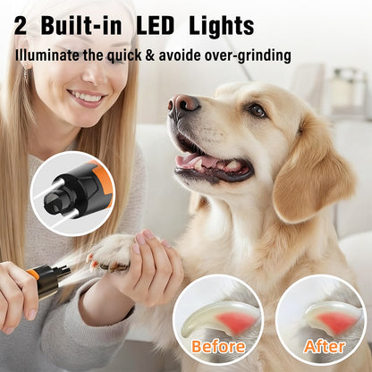 Novo moedor de unhas para cães de 6 velocidades - 50% mais potente, cortador de unhas para cães com 2 luzes LED, silencioso, 7h de tempo de execução para cães grandes, médios e pequenos