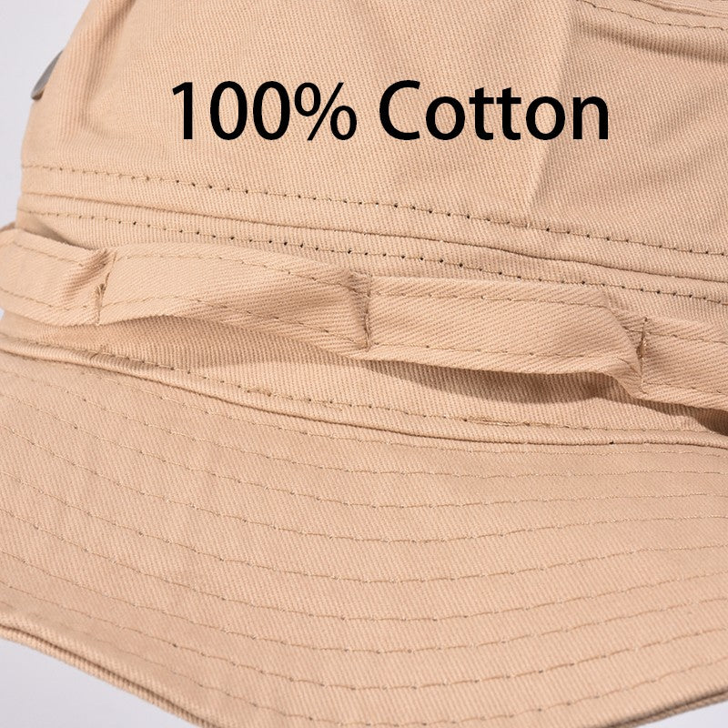 Newest Four Seasons Cotton Solid Bucket Hat with Small Pocket Fisherman Hat Outdoor Travel Sun Cap for Men and Women