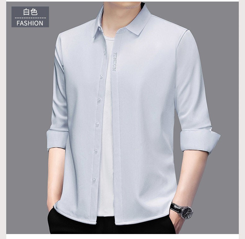 High End  Mulberry Silk Men Business Shirt Long Sleeve  Button Invisible Elastic Tops Wrinkle Resistant  Luxurious Men Shirt