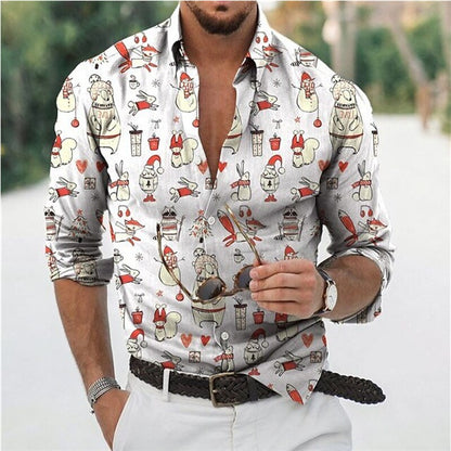 Fun Christmas Snowman Theme 3D Printed Men's Shirts Casual Long Sleeve Streetwear Tops Unisex Holiday Party Hawaiian Shirts