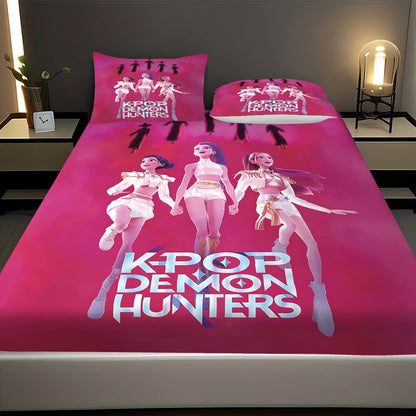 3pcs K-Pop Demon Hunters Printed coreless Bed Sheet Set Multi Size Soft Bed Cover Bedroom Bedding Machine Washable