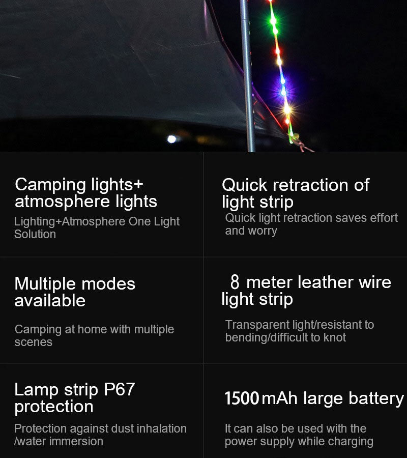 LED Light String Portable Camping Lights 1800mAh Rechargeable 8m Outdoor Atmosphere Tent Wedding Christmas Decor Strip Star Lamp