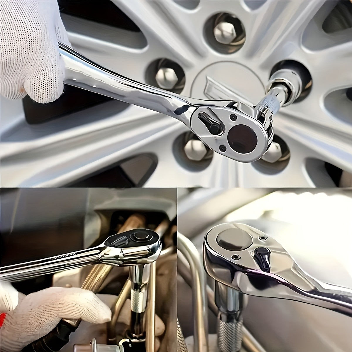 Jogo de Soquetes 72 Peças 1/4"-3/8"-1/2", Chave Catraca Compacta para Reparo Automotivo e Mecânico