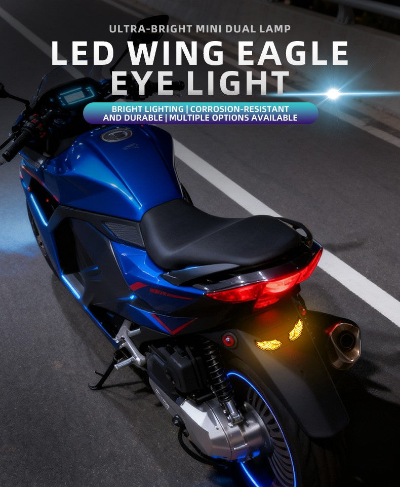 Luz LED de Moto em Formato de Asa Olhos de Águia Luz Traseira Decorativa Luz Criativa Pisca-Pisca Indicador de Seta