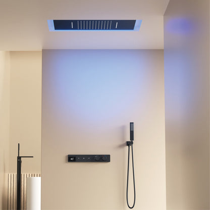 Sistema de chuveiro digital inteligente de latão branco luxuoso com design oculto Controle duplo de água quente e fria Torneira de parede