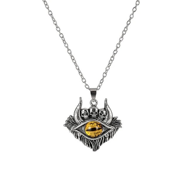 Colar com Pingente de Olho do Diabo em Formato de Pentagrama para Homens e Mulheres Joias Modernas Punk Retrô de Metal Não Ajustável de Gola Presentes