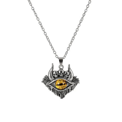 Colar com Pingente de Olho do Diabo em Formato de Pentagrama para Homens e Mulheres Joias Modernas Punk Retrô de Metal Não Ajustável de Gola Presentes