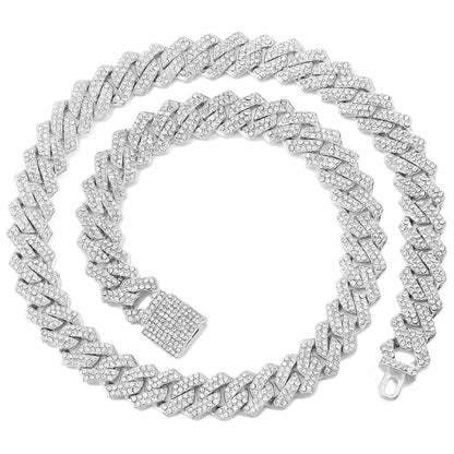 Colar Cubano de 20 Polegadas com Elos Duplos Unissex Edição Congelada Brilhante com Diamantes Joia em Estilo Hip-Hop