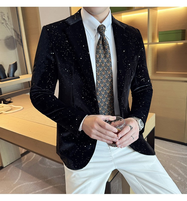 Luxury Velvet Bronzing Suit Jackets Men High Quality Slim Fit Business Elegant Blazer Coat Homme Formal Social Prom Tuxedo 4XL-M