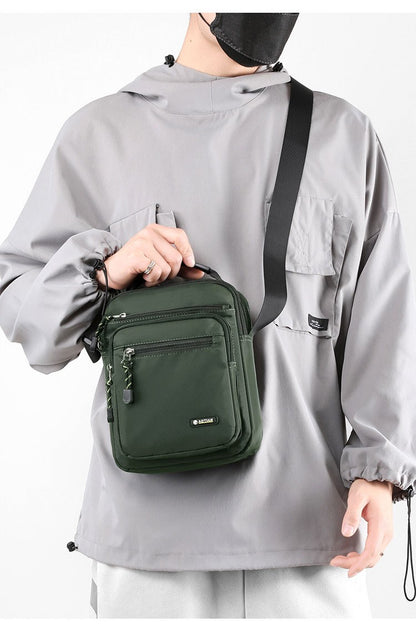Men Multi-layer Shoulder Bag Fashionable Casual Lightweight Nylon Crossbody Bag for Daily Outing Commuting Small Handbag